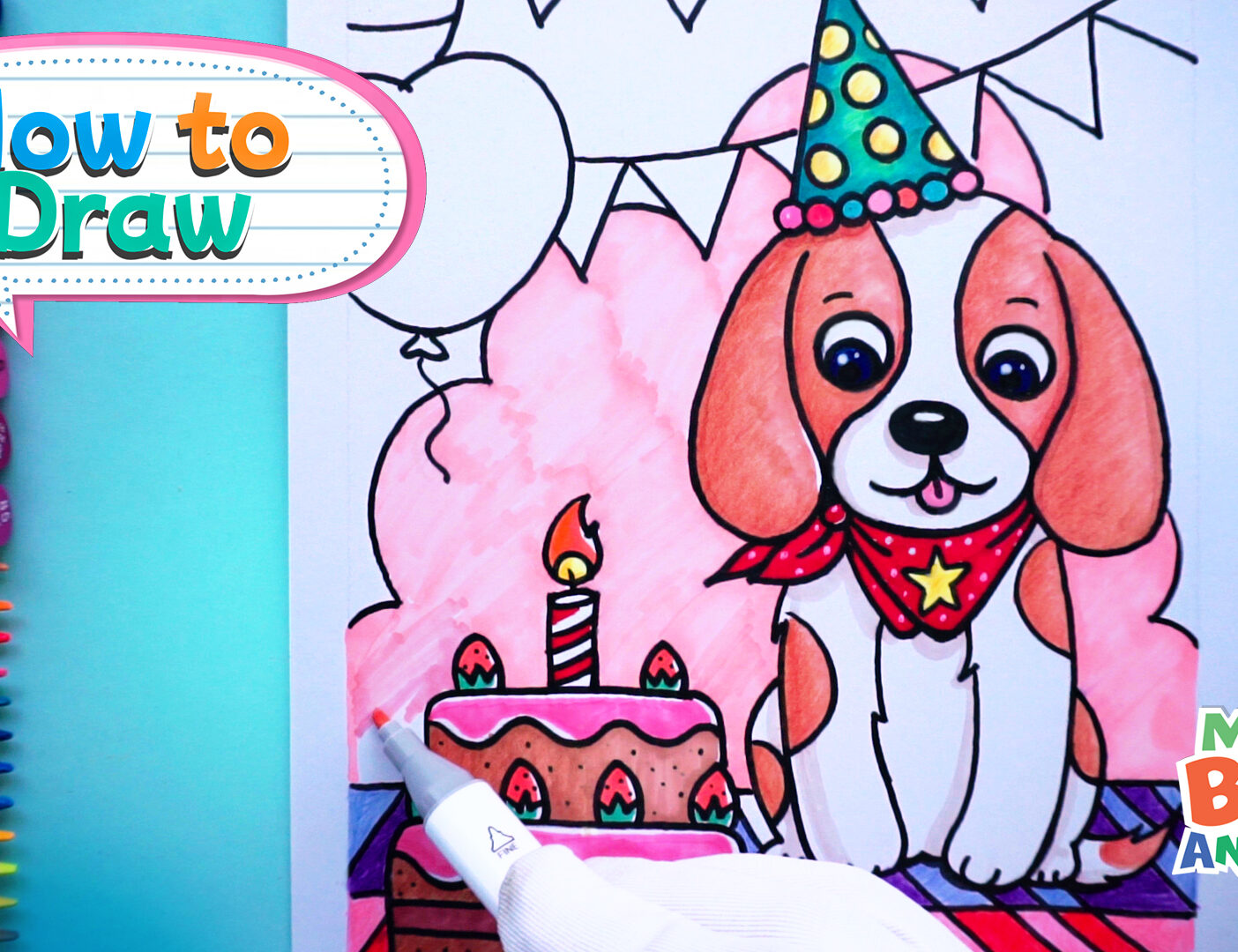 How to Draw Birthday Puppy | Dog Drawing Easy | How to Draw Dog