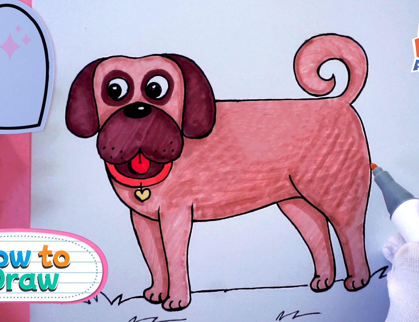 How to draw pug with heart | Dog drawing easy | Easy drawing of pug